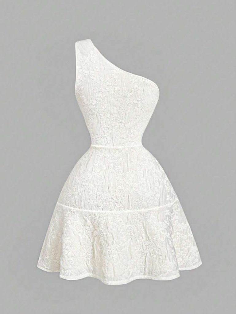 White One-Shoulder Lace Mini Dress