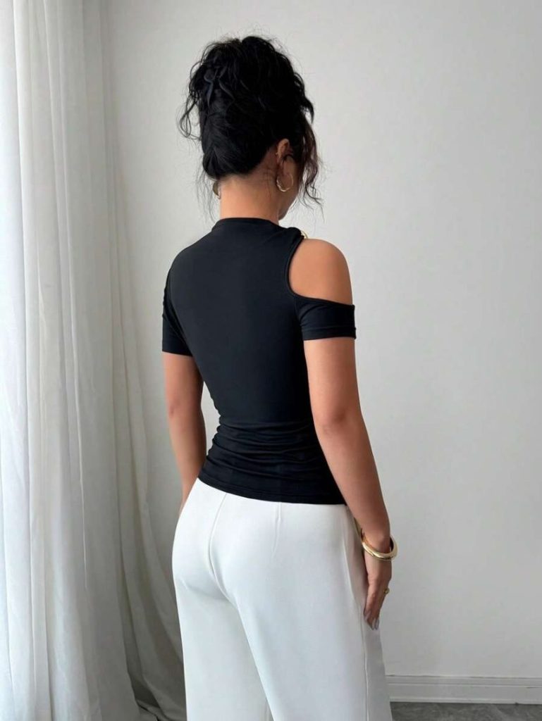 Black Cold-Shoulder Short-Sleeve Top