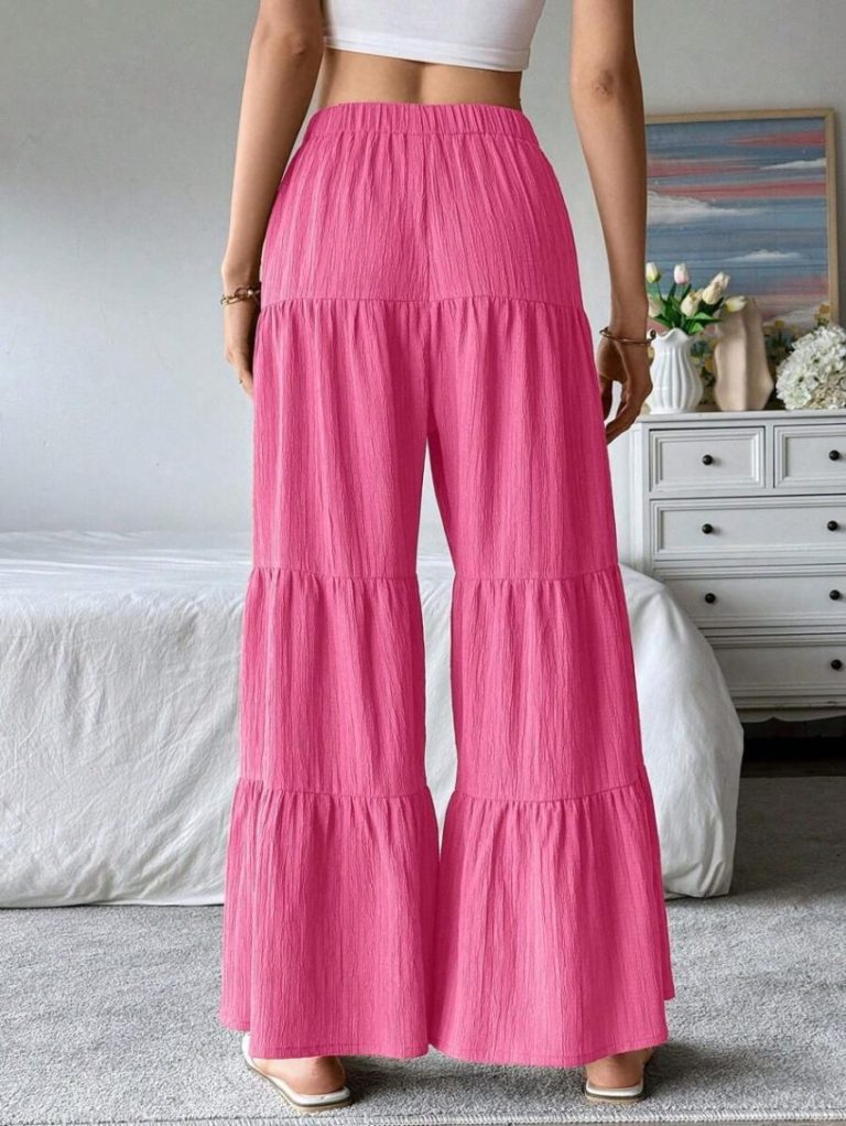 Pink Tiered Wide-Leg Pants