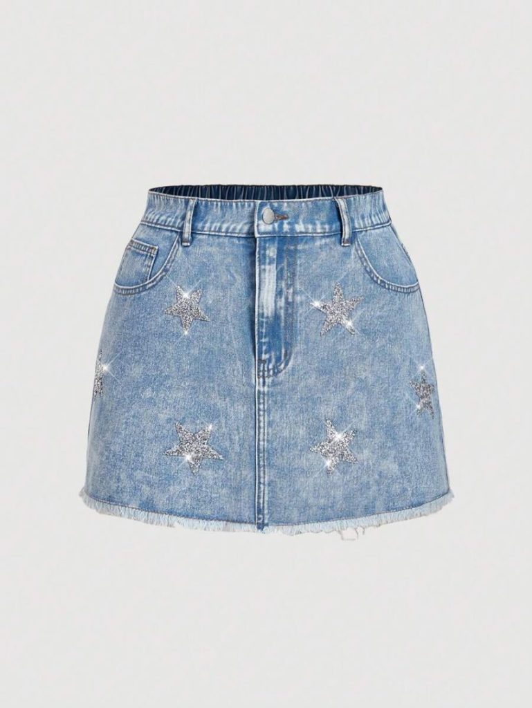 Embroidered Denim Mini Skirt