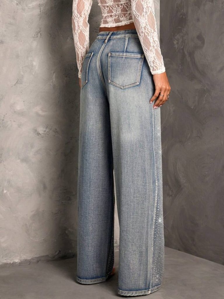Wide-Leg Distressed Denim Pants