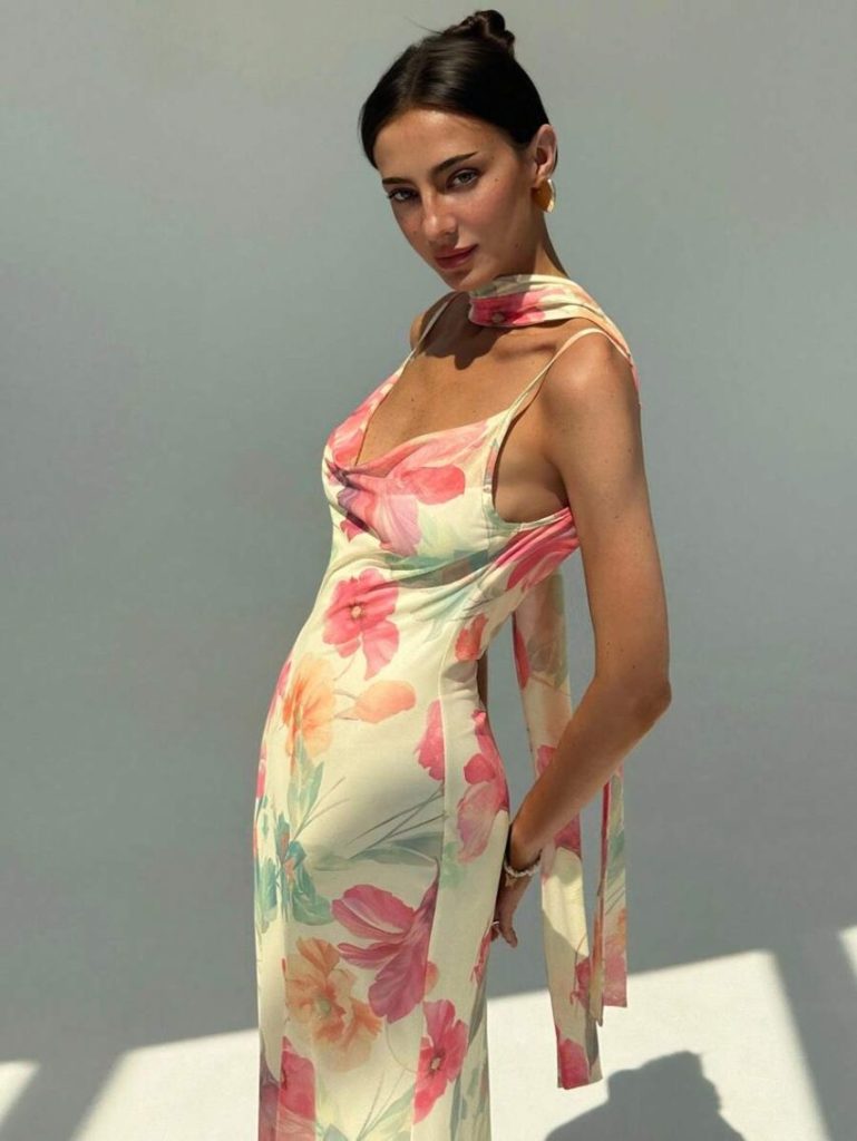 Pink Floral Slit Maxi Dress