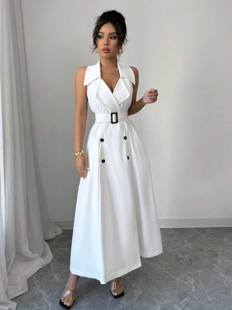White Blazer Midi Dress