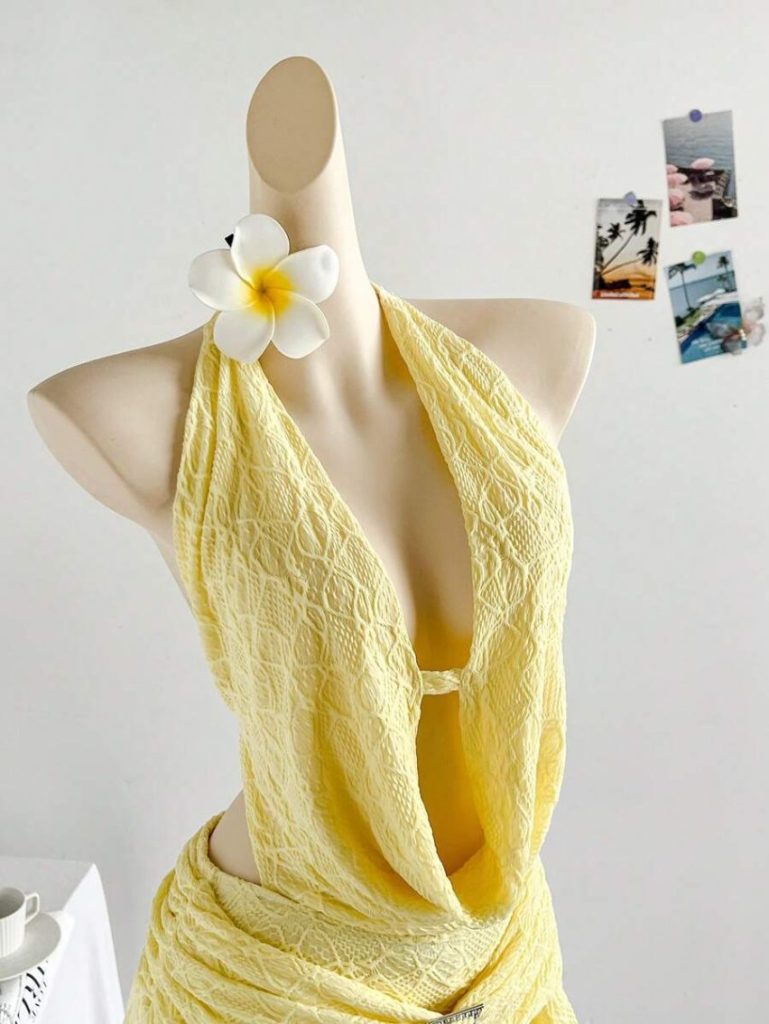 Yellow Lace One-Shoulder Maxi Dress