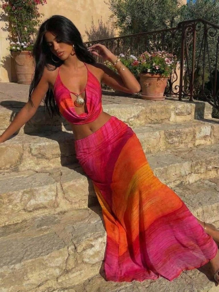 Pink Ombre Halter Skirt Set