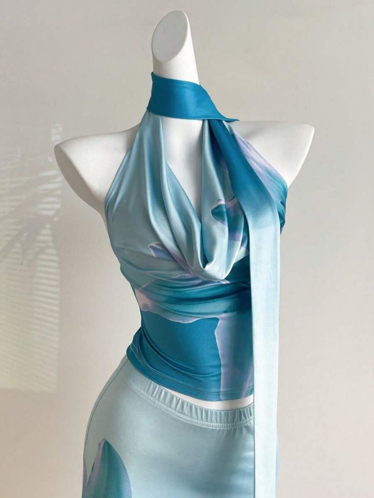 Blue Knit Halter Mini Set