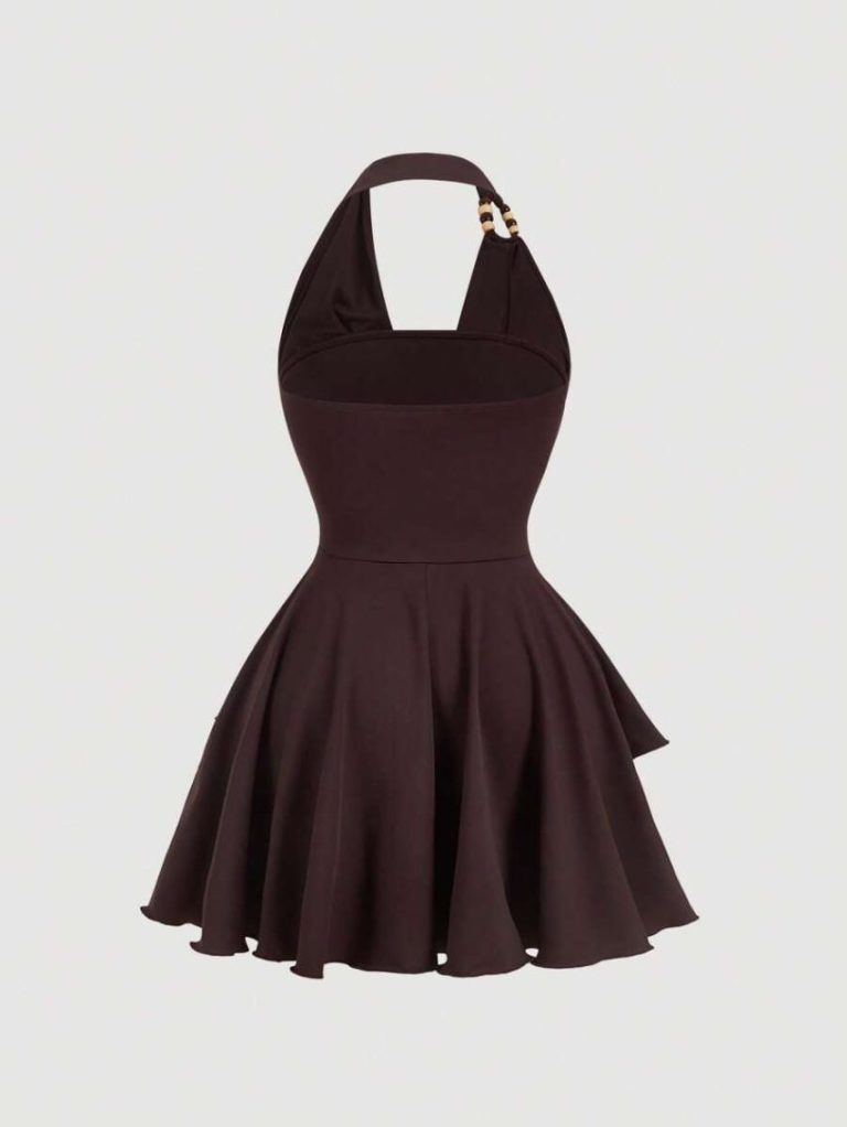 Black Mock-Neck Skater Mini Dress