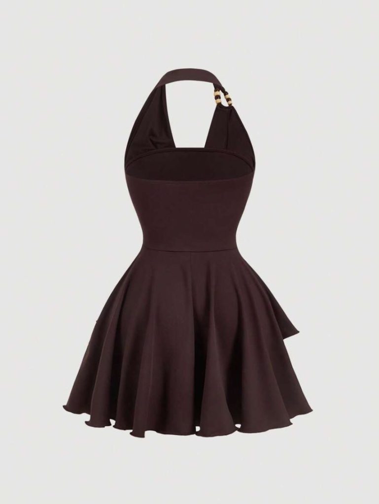 Black Mock-Neck Skater Mini Dress