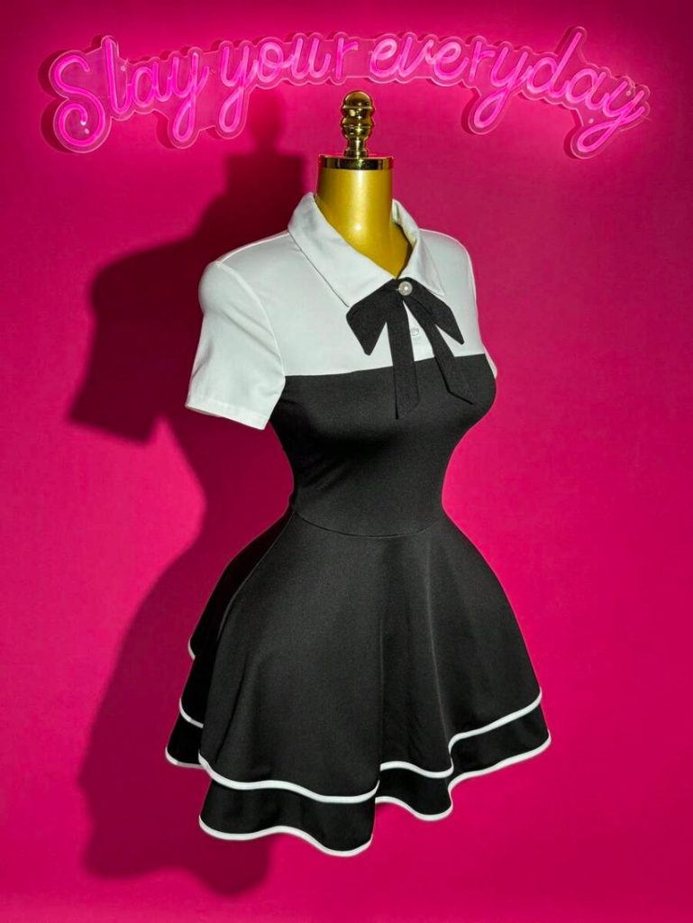 Black Polo-Collar Mini Dress