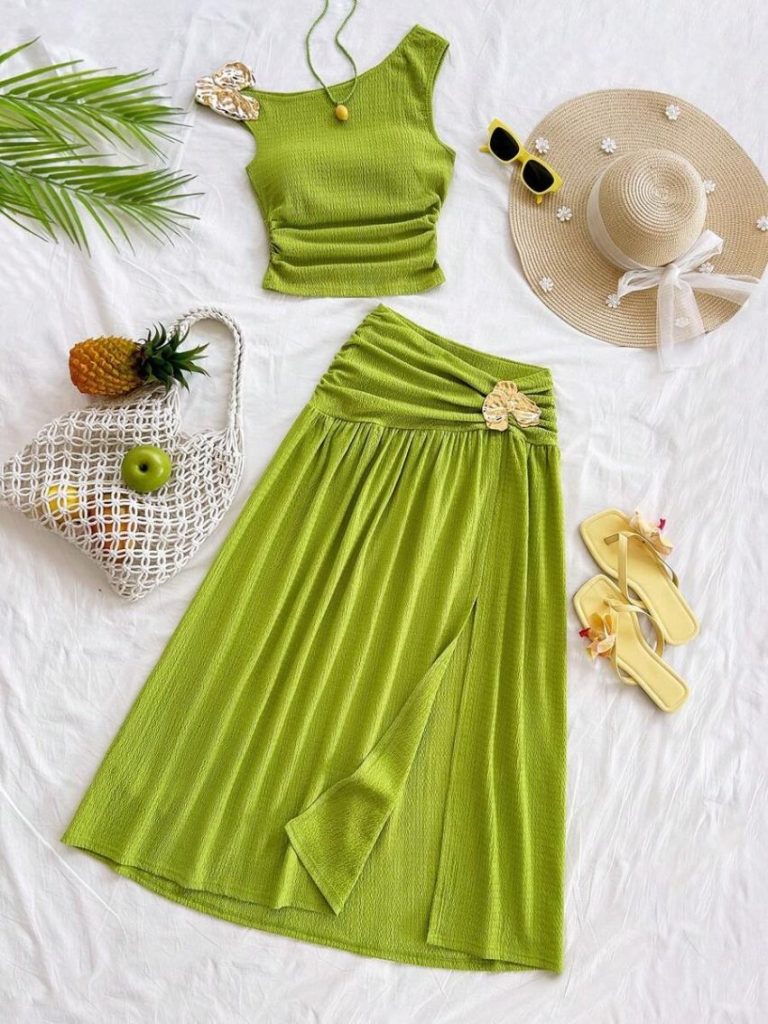 Green Knit Floral 2-Piece Set