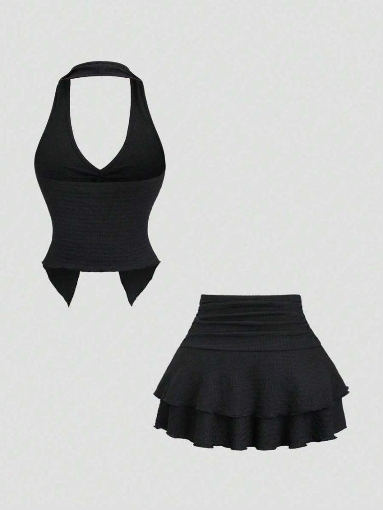 Backless V-Neck Button 2-Piece Set