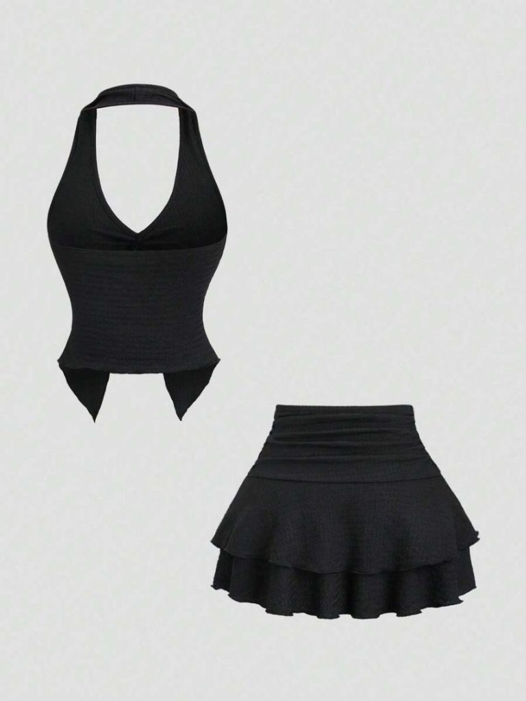 Backless V-Neck Button 2-Piece Set