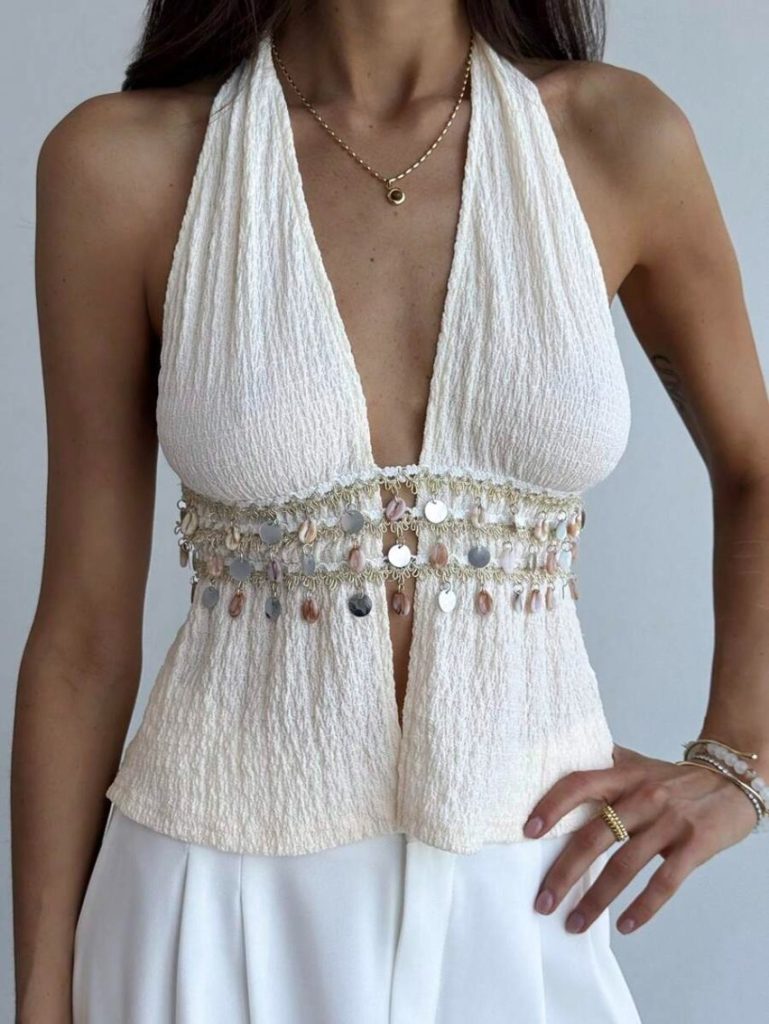 Boho Shell Halter Tank Top