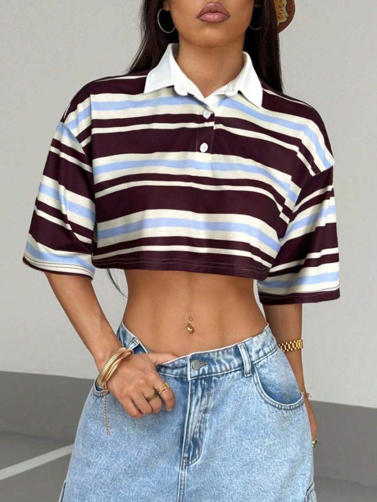 Striped Contrast Polo T-Shirt