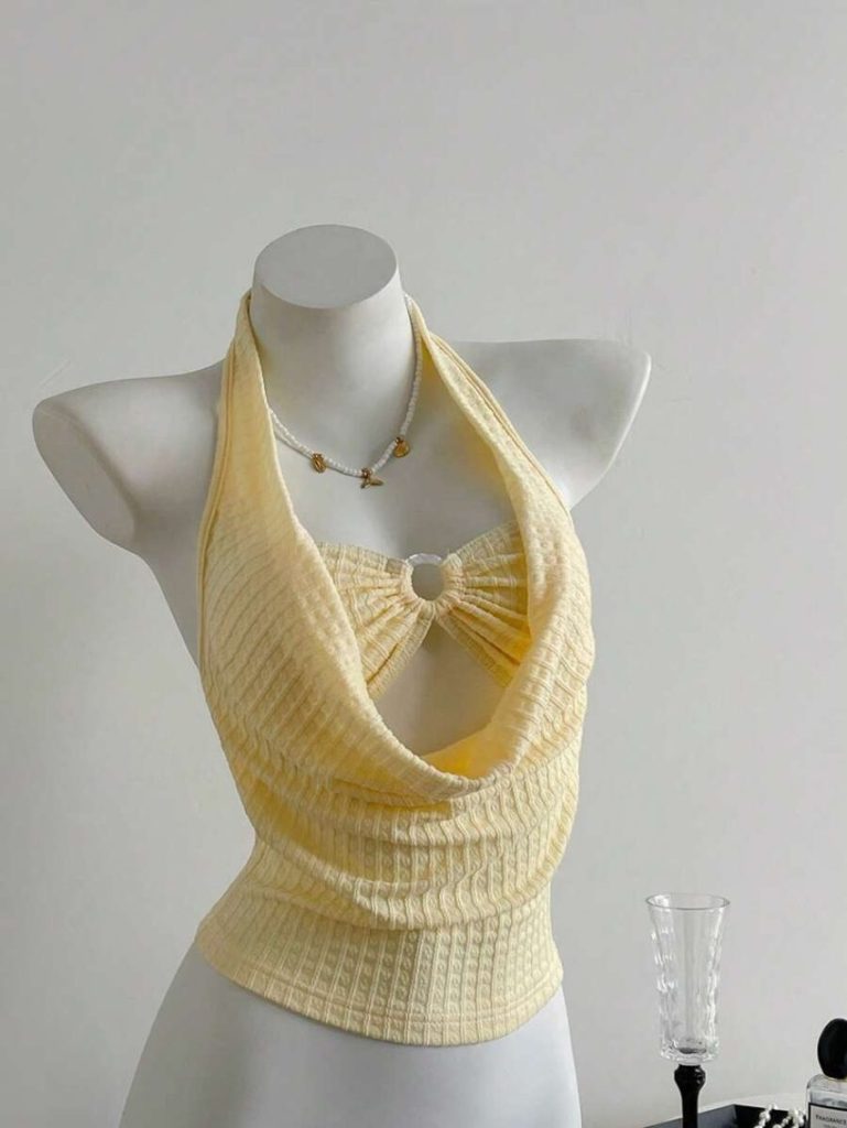 Yellow Striped Halter Cropped Cami