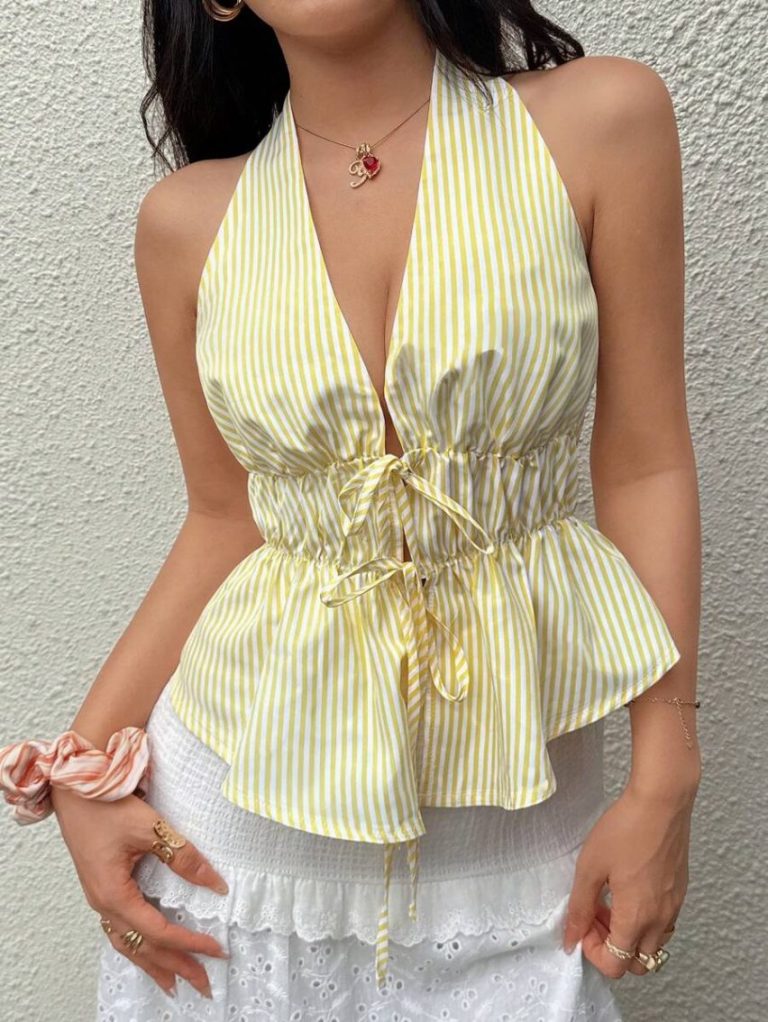 Striped Halter Backless Tank