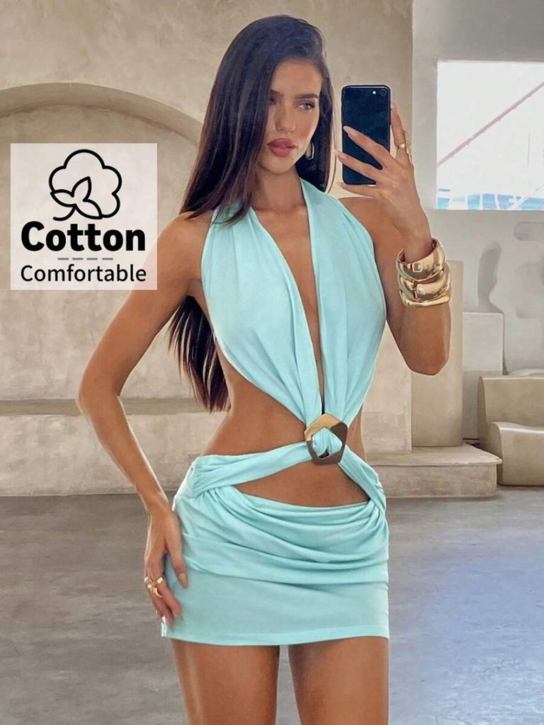 Halter Ruched Cotton Dress