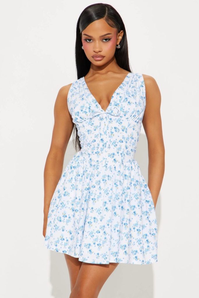 Floral V-Neck Sleeveless Mini Dress