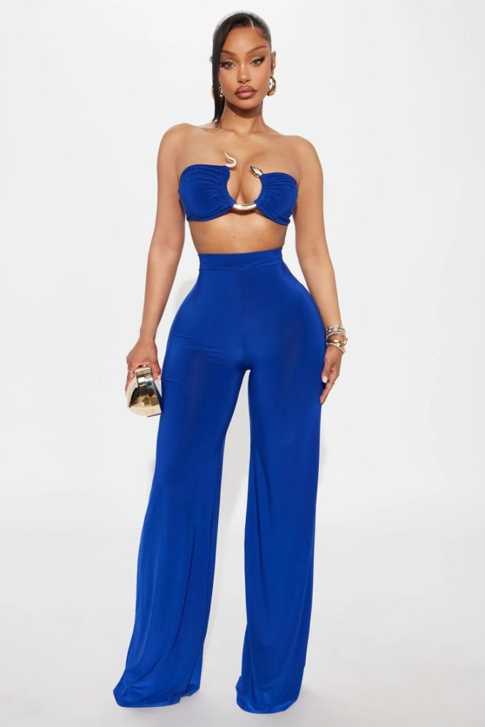 Blue Halter Crop Wide-Leg Set