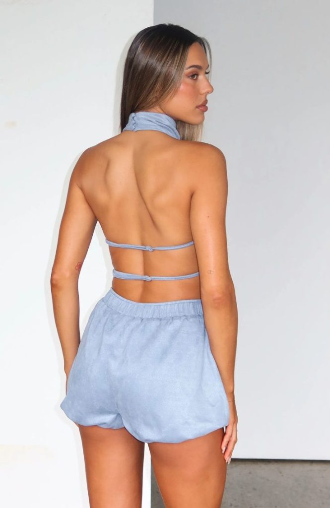 Blue Halter Backless Two-Piece Set