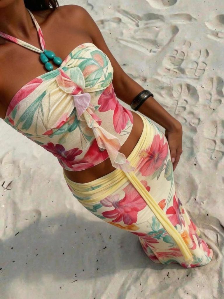 Floral Bandeau Top Skirt Set