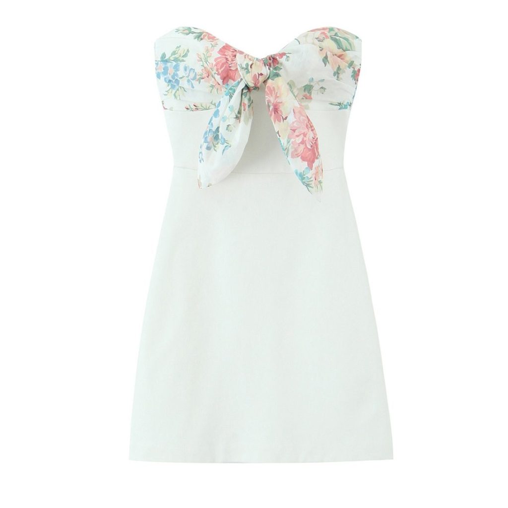 Floral Bow Strapless Mini Dress