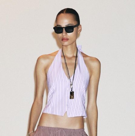 Striped Halter Button Front Top