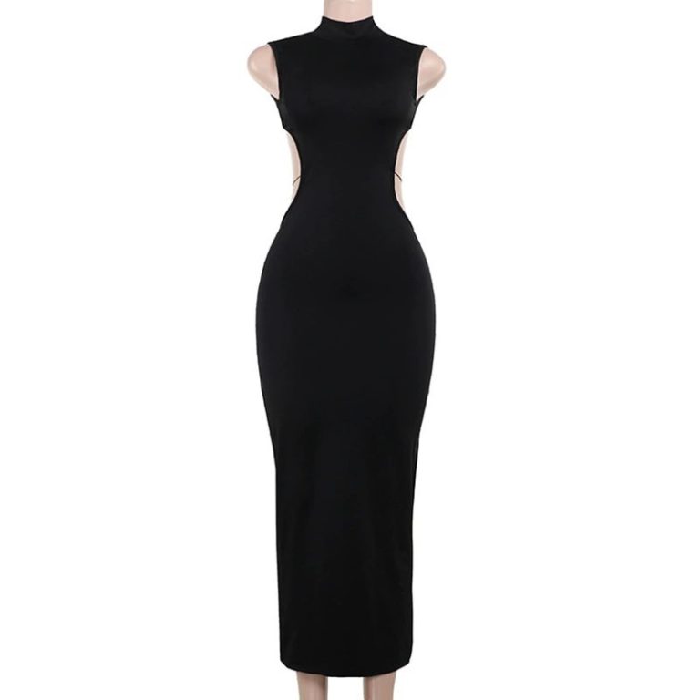 Black Mock-Neck Cutout Midi Dress