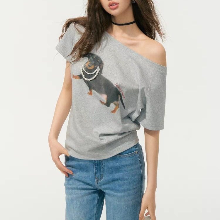 Graphic One-Shoulder Asymmetric Tee