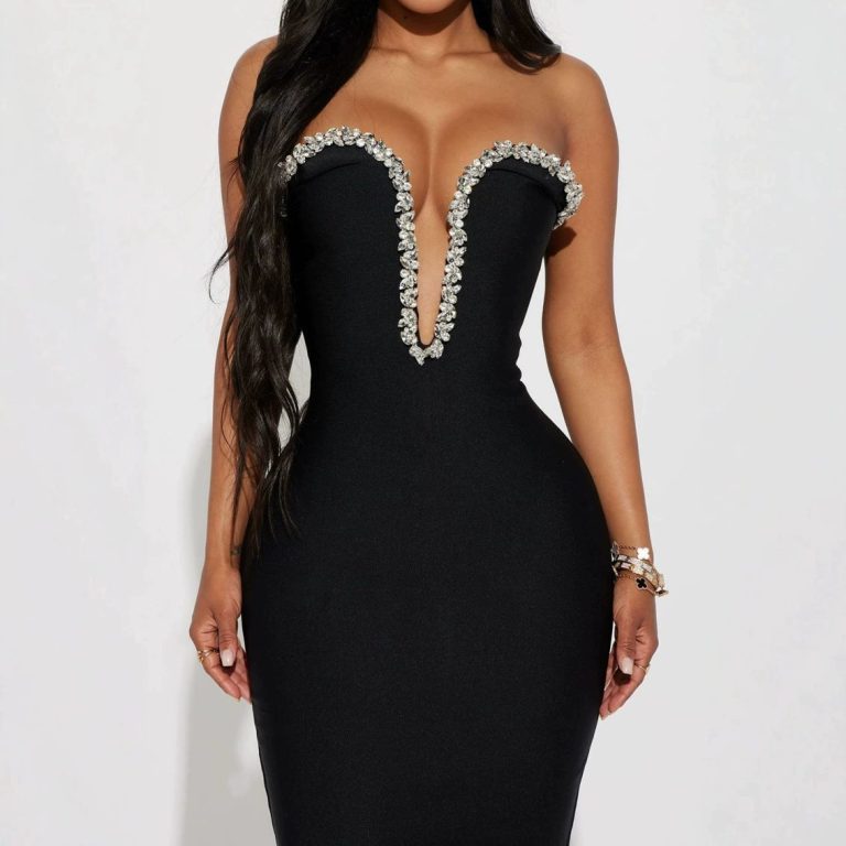 Luxury Crystal Plunge Strapless Dress