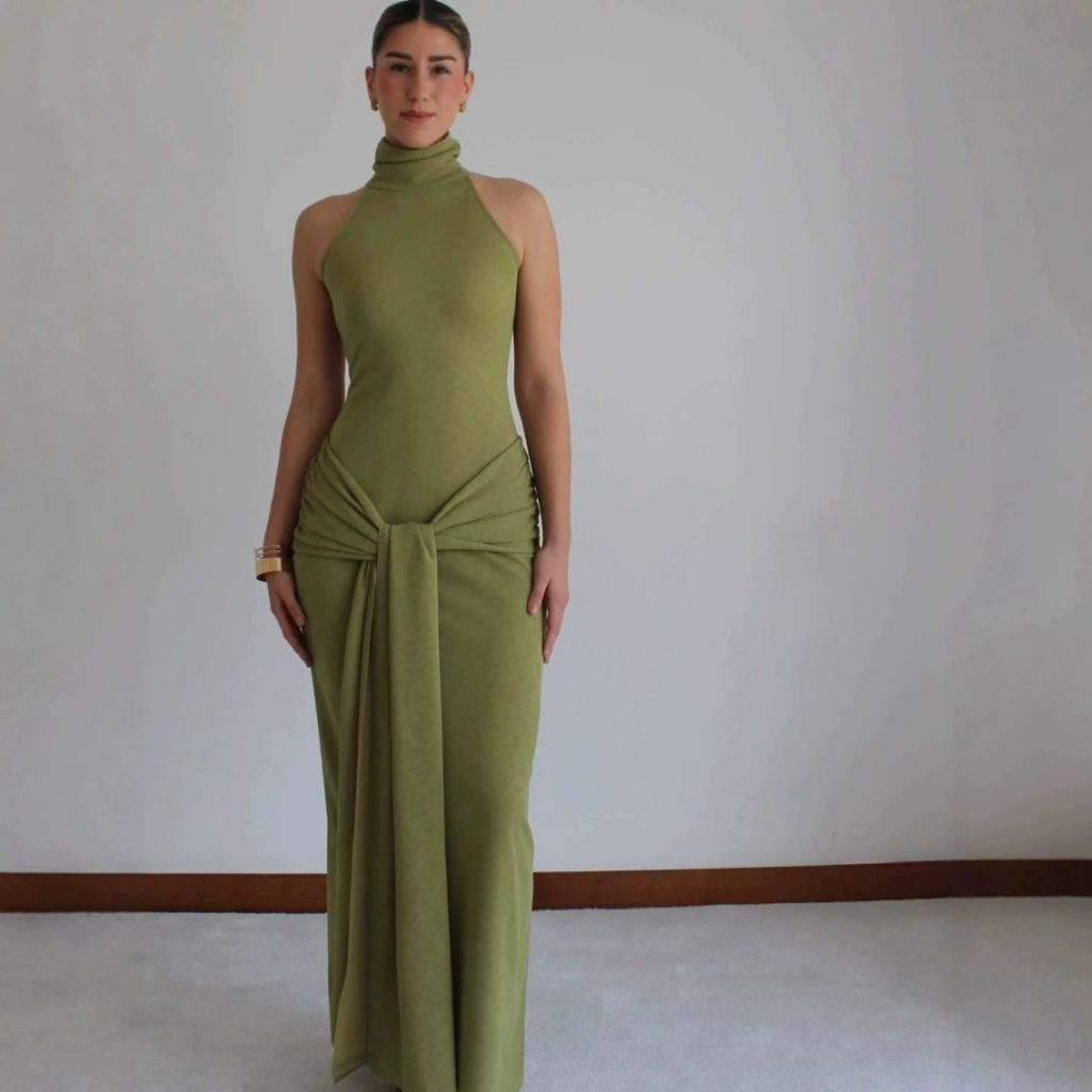 Olive Halter Cutout Maxi Dress