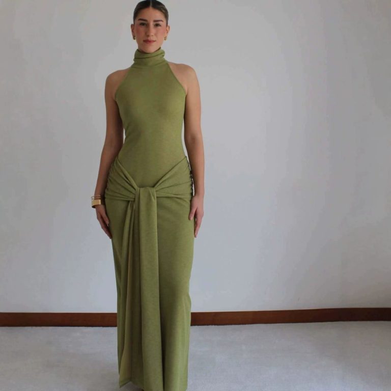 Olive Halter Cutout Maxi Dress