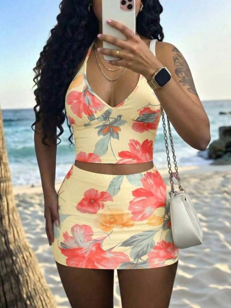 Floral Crop Top Skirt Set