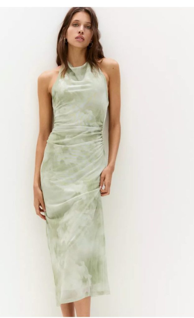 Mint Tie-Dye Plunge Midi Dress