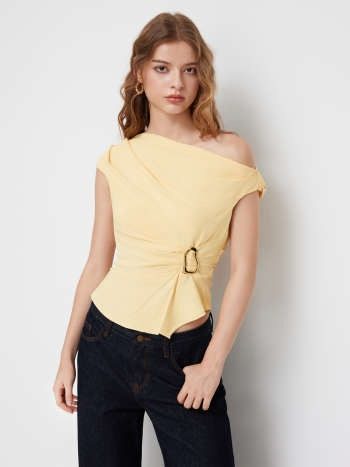 Yellow One Shoulder Buckle Top
