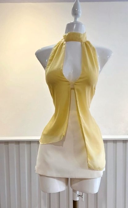 Chic Yellow Halter Scarf Top