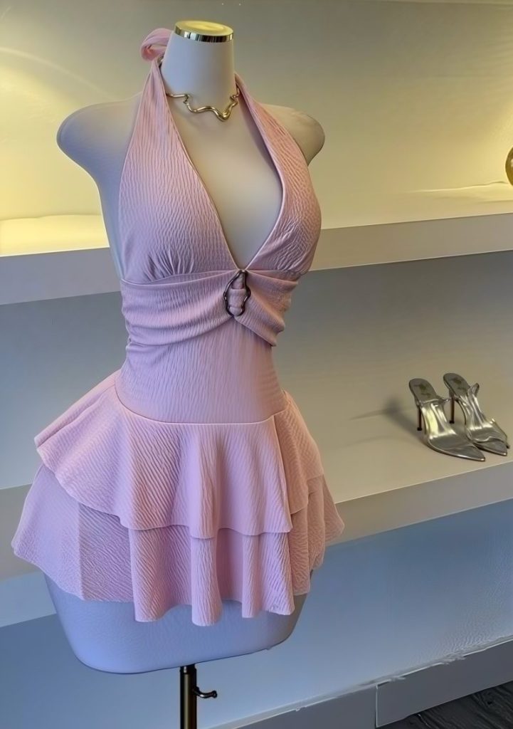 Pink Lace-Trim Mini Dress
