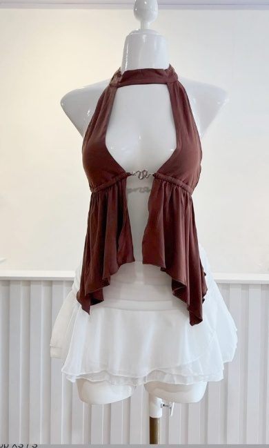 Brown Ring Halter Draped Top