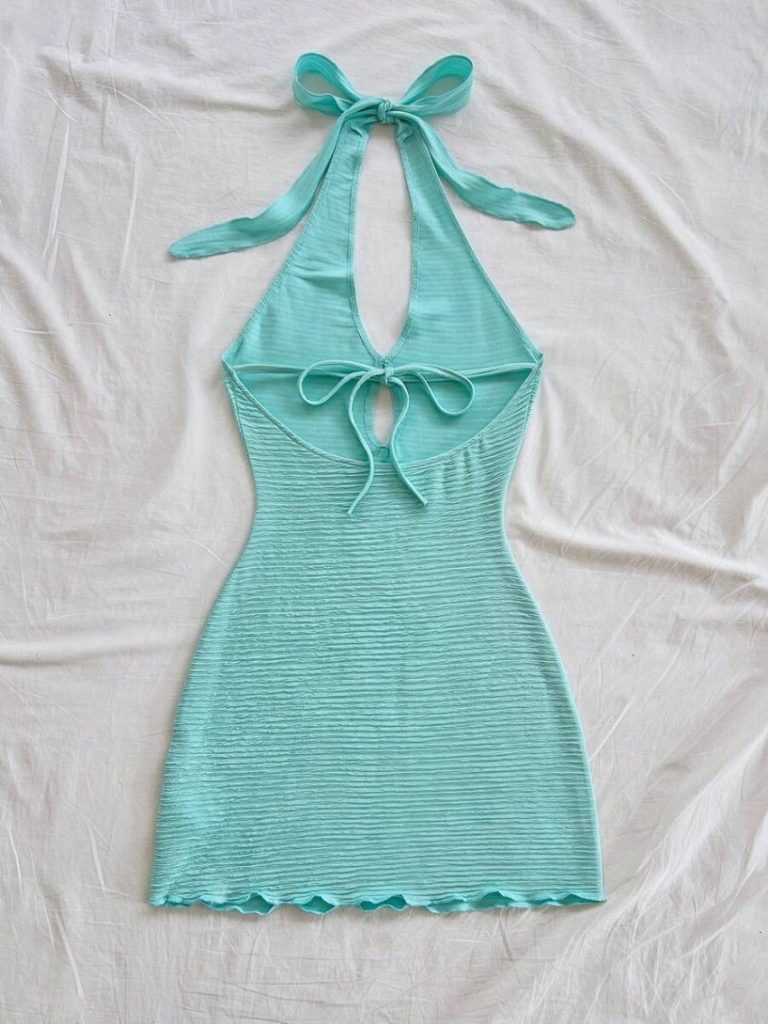 Teal Halter Tie-Front Mini Dress