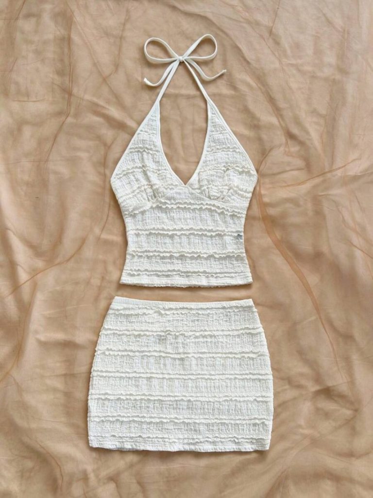 White Ruffled Crop Skirt Set