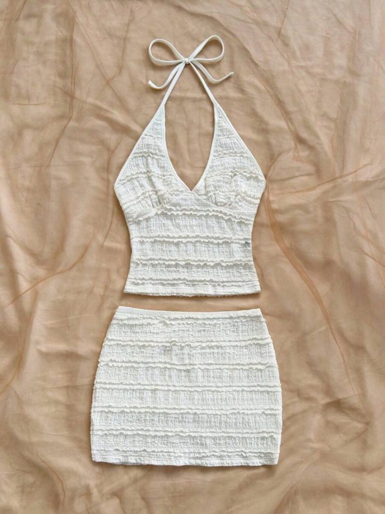 White Ruffled Crop Skirt Set