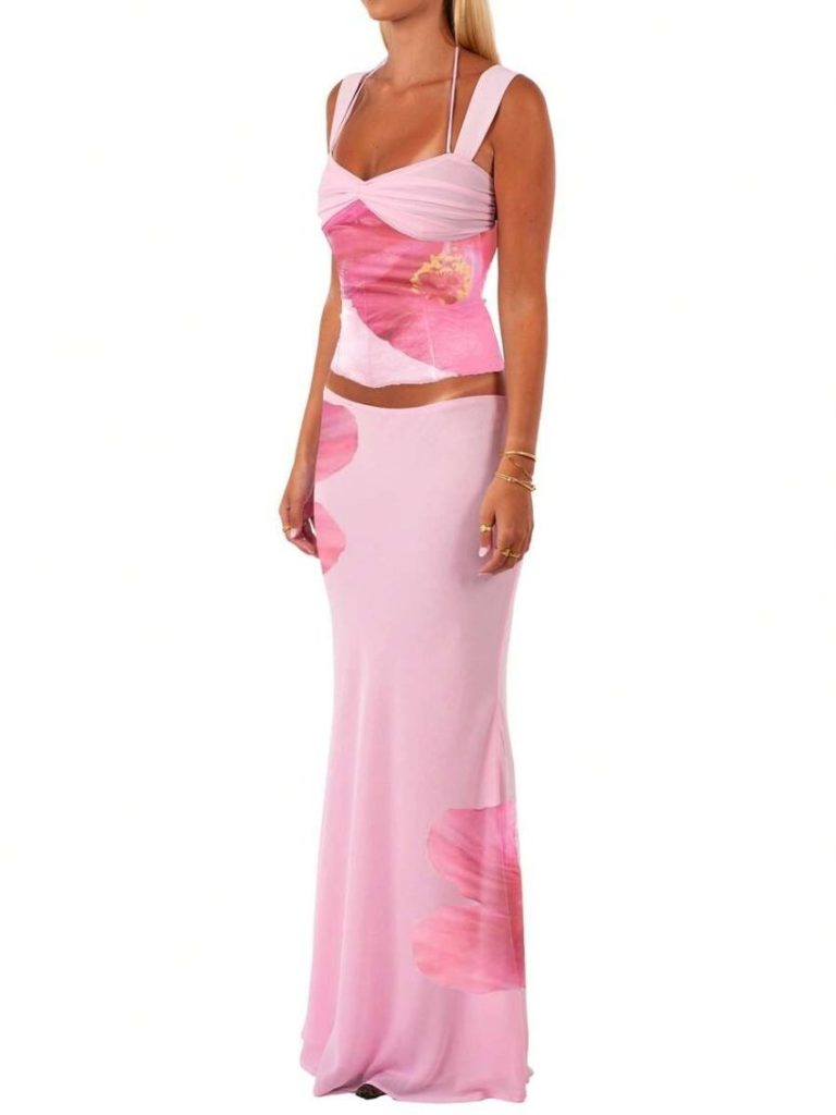Pink Floral Crop Maxi Set