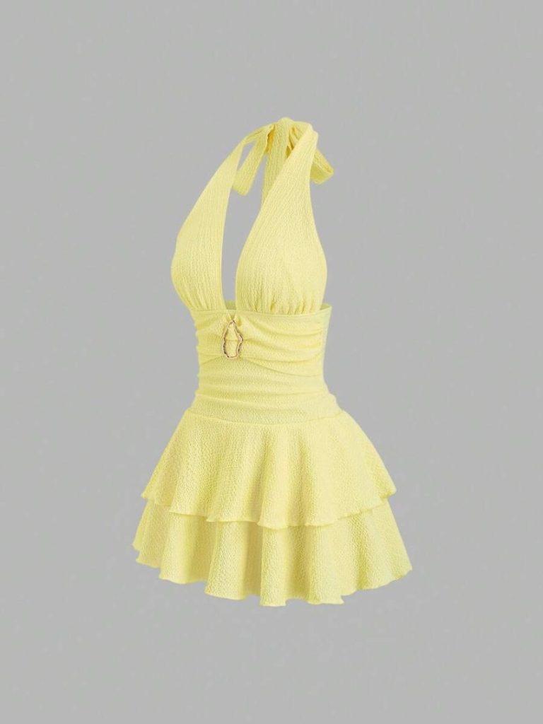 Yellow Halter Ruffle Mini Dress