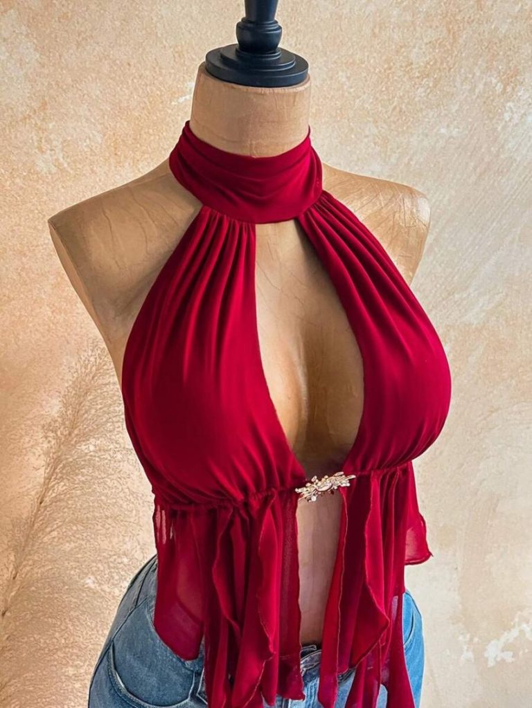 Red Halter Ruffle Crop Top