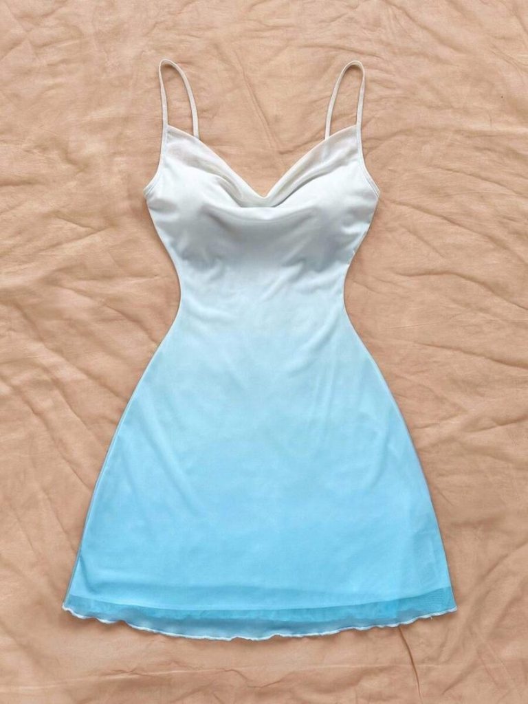 Blue Cowl Slip Mini Dress