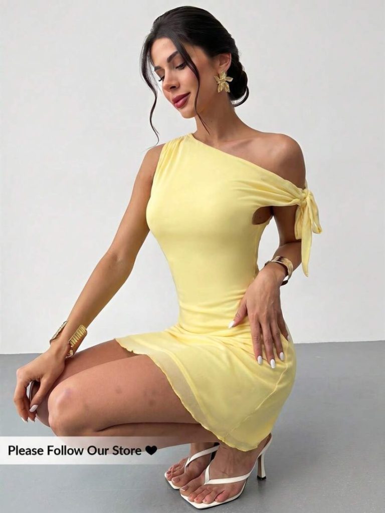 Yellow One Shoulder Mini Dress