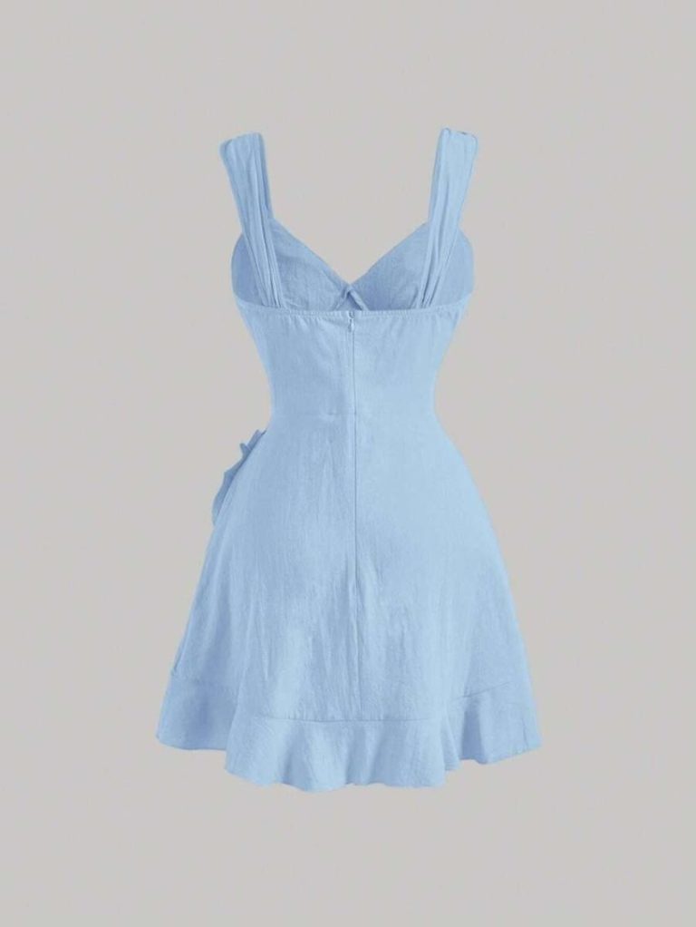 Blue Bowknot Linen Mini Dress