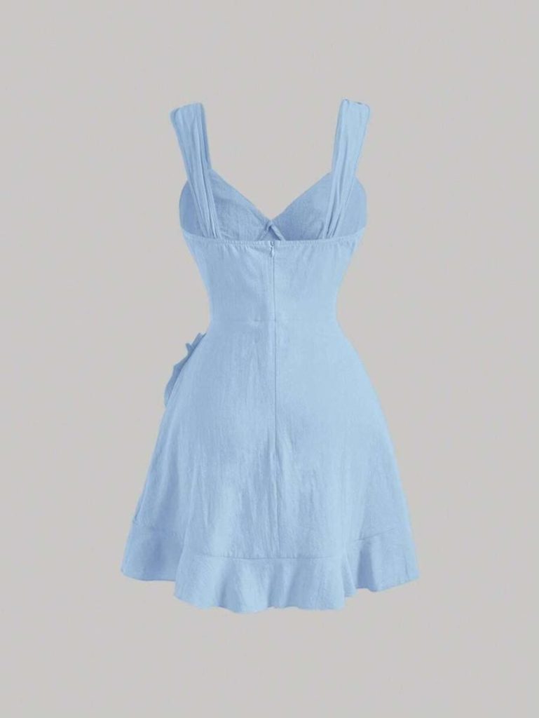Blue Bowknot Linen Mini Dress