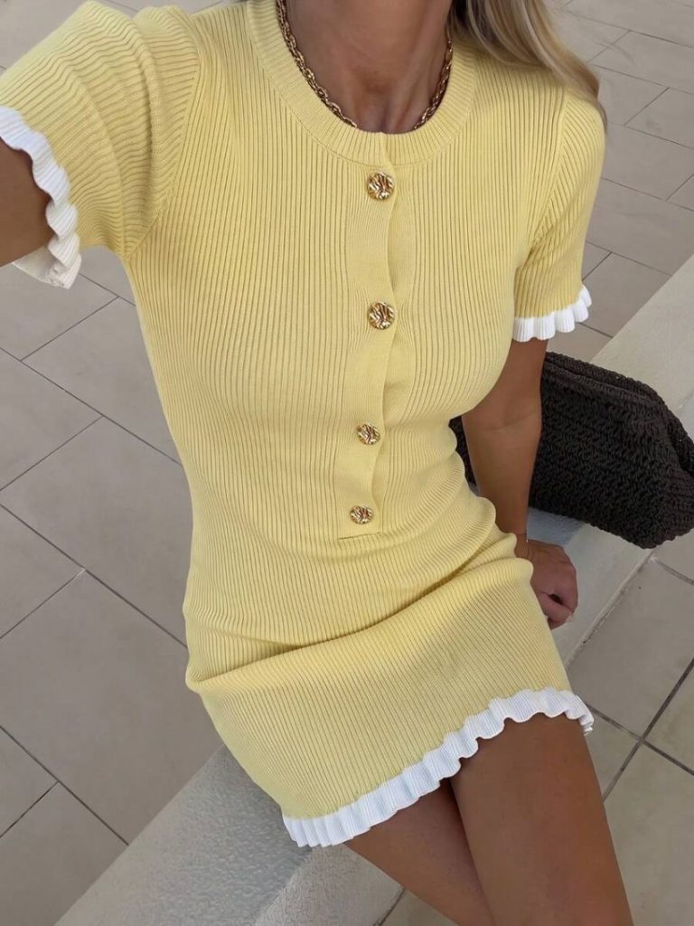 Yellow Knit Polo Mini Dress