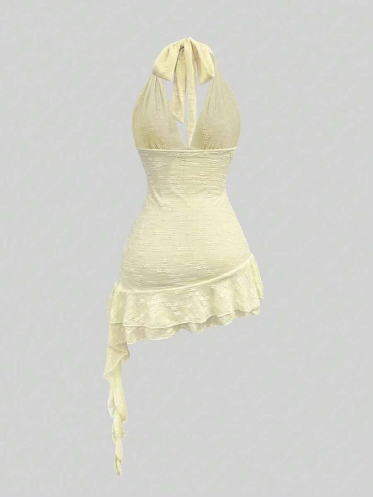 Halter Ruched Asymmetric Mini Dress